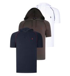 Снимка на TRIPLE SET T8570 DEWBERRY HOODED MEN'S T-SHIRT-NAVY BLUE-WHITE-KHAKI