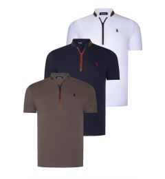 Снимка на TRIPLE SET T8571 DEWBERRY ZIPPER MENS T-SHIRT-NAVY BLUE-WHITE-KHAKI