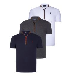 Снимка на TRIPLE SET T8571 DEWBERRY ZIPPERED MENS T-SHIRT-NAVY BLUE-WHITE-ANTHRACITE