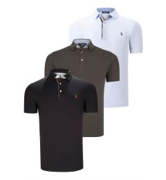 Снимка на TRIPLE SET T8582 DEWBERRY MENS T-SHIRT-BLACK-WHITE-KHAKI