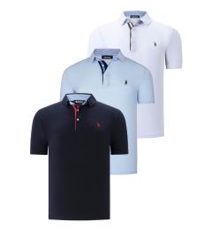 Снимка на TRIPLE SET T8582 DEWBERRY MENS T-SHIRT-NAVY BLUE-WHITE-BABY BLUE