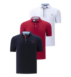 Снимка на TRIPLE SET T8582 DEWBERRY MENS T-SHIRT-NAVY BLUE-WHITE-BURGUNDY