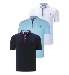 Снимка на TRIPLE SET T8582 DEWBERRY MENS T-SHIRT-NAVY BLUE-WHITE-CYAN