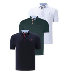 Снимка на TRIPLE SET T8582 DEWBERRY MENS T-SHIRT-NAVY BLUE-WHITE-GREEN