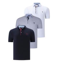Снимка на TRIPLE SET T8582 DEWBERRY MENS T-SHIRT-NAVY BLUE-WHITE-GREY