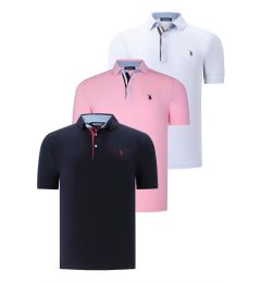 Снимка на TRIPLE SET T8582 DEWBERRY MENS T-SHIRT-NAVY BLUE-WHITE-PINK
