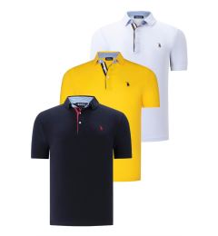 Снимка на TRIPLE SET T8582 DEWBERRY MENS T-SHIRT-NAVY BLUE-WHITE-YELLOW