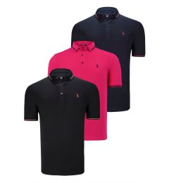 Снимка на TRIPLE SET T8586 DEWBERRY MEN'S T-SHIRT-BLACK-NAVY-FUCHSIA