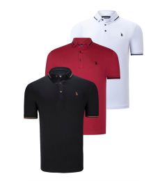 Снимка на TRIPLE SET T8586 DEWBERRY MEN'S T-SHIRT-BLACK-WHITE-BURGUNDY