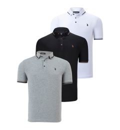 Снимка на TRIPLE SET T8586 DEWBERRY MEN'S T-SHIRT-BLACK-WHITE-GREY