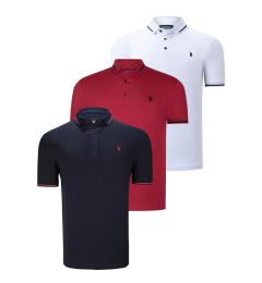 Снимка на TRIPLE SET T8586 DEWBERRY MEN'S T-SHIRT-NAVY-WHITE-BURGUNDY