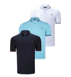 Снимка на TRIPLE SET T8586 DEWBERRY MEN'S T-SHIRT-NAVY-WHITE-CYAN