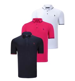 Снимка на TRIPLE SET T8586 DEWBERRY MEN'S T-SHIRT-NAVY-WHITE-FUCHSIA
