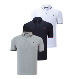 Снимка на TRIPLE SET T8586 DEWBERRY MEN'S T-SHIRT-NAVY-WHITE-GREY