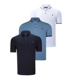 Снимка на TRIPLE SET T8586 DEWBERRY MEN'S T-SHIRT-NAVY-WHITE-INDIGO