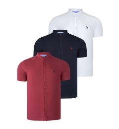 Снимка на TRIPLE SET T8597 DEWBERRY MEN'S SHIRT-NAVY-WHITE-BURGUNDY