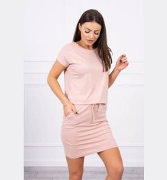 Снимка на Viscose dress with a tie at the waist with short sleeves, dark powdered workbench