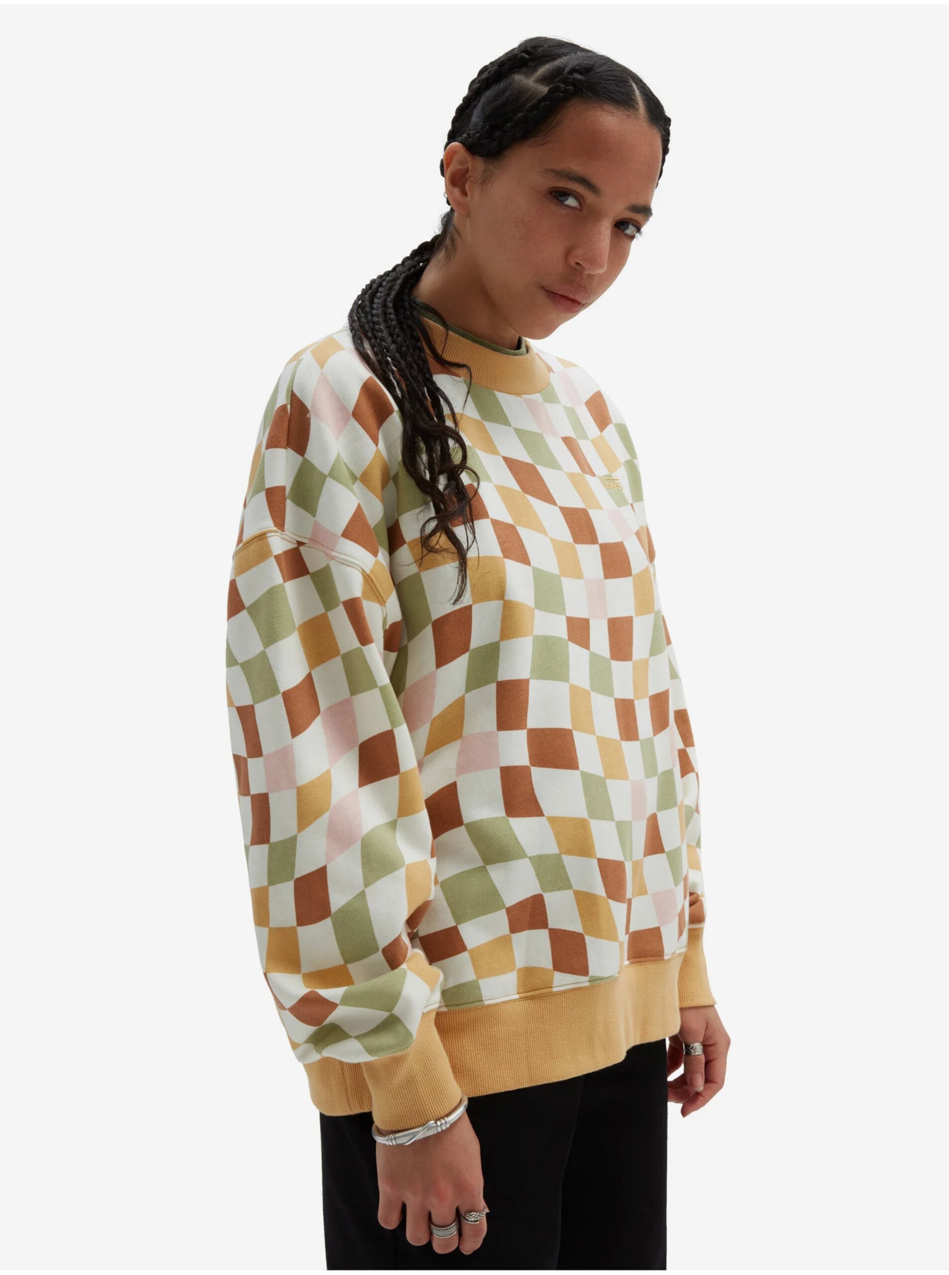 Снимка на White and yellow ladies checkered sweatshirt VANS Club Slouchy - Ladies