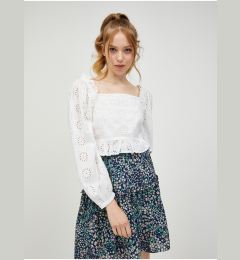 Снимка на White perforated cropped blouse with balloon sleeves VERO MODA Naima - Women