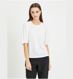 Снимка на White pleated blouse with balloon sleeves VILA Plisso - Women