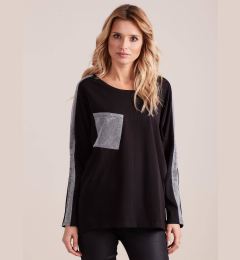 Снимка на Wide-cut blouse with decorative pocket, black