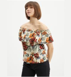 Снимка на Wine-cream floral linen blouse ONLY Abell - Women's
