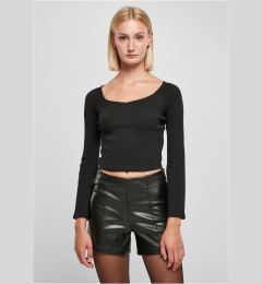 Снимка на Women's black with a short rib and a wide V-neck with long sleeves