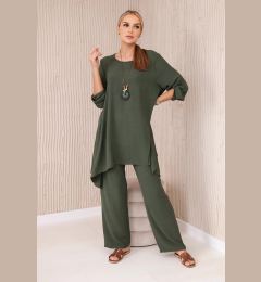 Снимка на Women's blouse set with pendant + pants - khaki