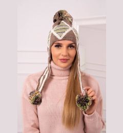 Снимка на Women's cap with long ears Eunika K322 cappuccino+ecru