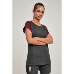 Снимка на Women's contrasting raglan t-shirt charcoal/red wine
