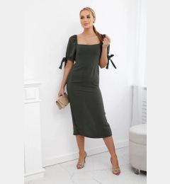 Снимка на Women's dress gathered at the back with a sleeve with ties - khaki