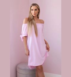 Снимка на Women's dress with ties on the sleeves - candy pink