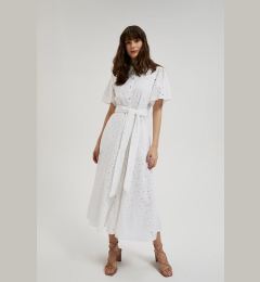 Снимка на Women's dress with waist tie MOODO - white