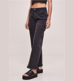 Снимка на Women's High Waist Straight Denim Cargo Jeans - Black