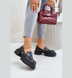 Снимка на Women's Leather Patent Leather Low Shoes with Decorations D&A Black