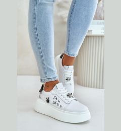 Снимка на Women's Leather Platform Sneakers With Badges And Vinceza Inscription White