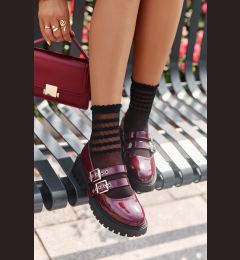 Снимка на Women's low shoes with straps lacquered burgundy terione