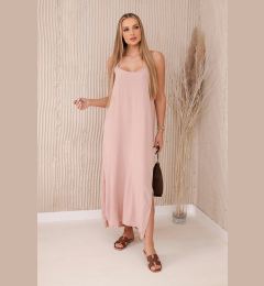 Снимка на Women's maxi dress with straps - powder pink