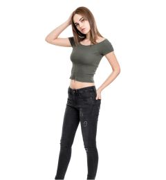 Снимка на Women's olive T-shirt with ribbed pattern