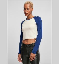 Снимка на Women's Organic Cropped Retro Baseball Long Sleeves, White Sand/Space Blue
