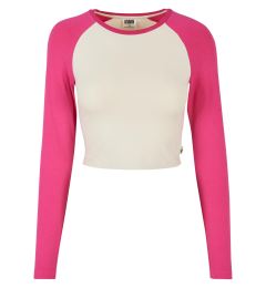 Снимка на Women's Organic Cropped Retro Baseball Longsleeve Whitesand/Hibiscus Pink
