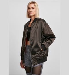 Снимка на Women's Oversized Satin Bomber Jacket Black