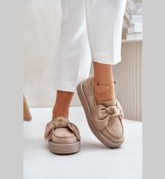 Снимка на Women's platform loafers with bow beige Naivine