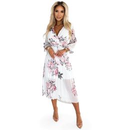 Снимка на Women's pleated midi dress with neckline and belt Numoco