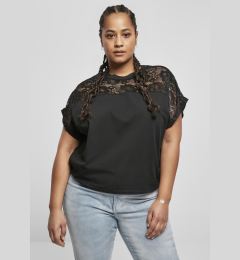 Снимка на Women's short oversized T-shirt with lace black