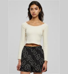 Снимка на Women's short ribbing with a wide V-neck and long sleeves - white sand