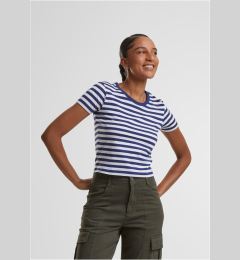 Снимка на Women's short T-shirt with stripes white/navy blue