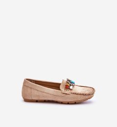 Снимка на Women's suede moccasins with crystals Beige Lucille