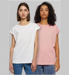 Снимка на Women's T-shirt Extended Shoulder Tee - 2pcs - pink+white