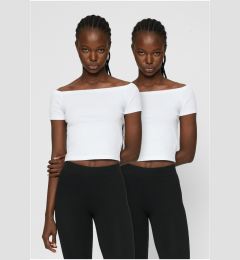 Снимка на Women's T-shirt Organic Off Shoulder Rib - 2 Pack white+white